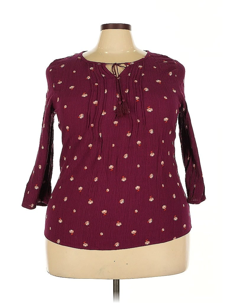 Pre-owned Sonoma Goods For Life 3/4 Sleeve Blouse In Burgundy