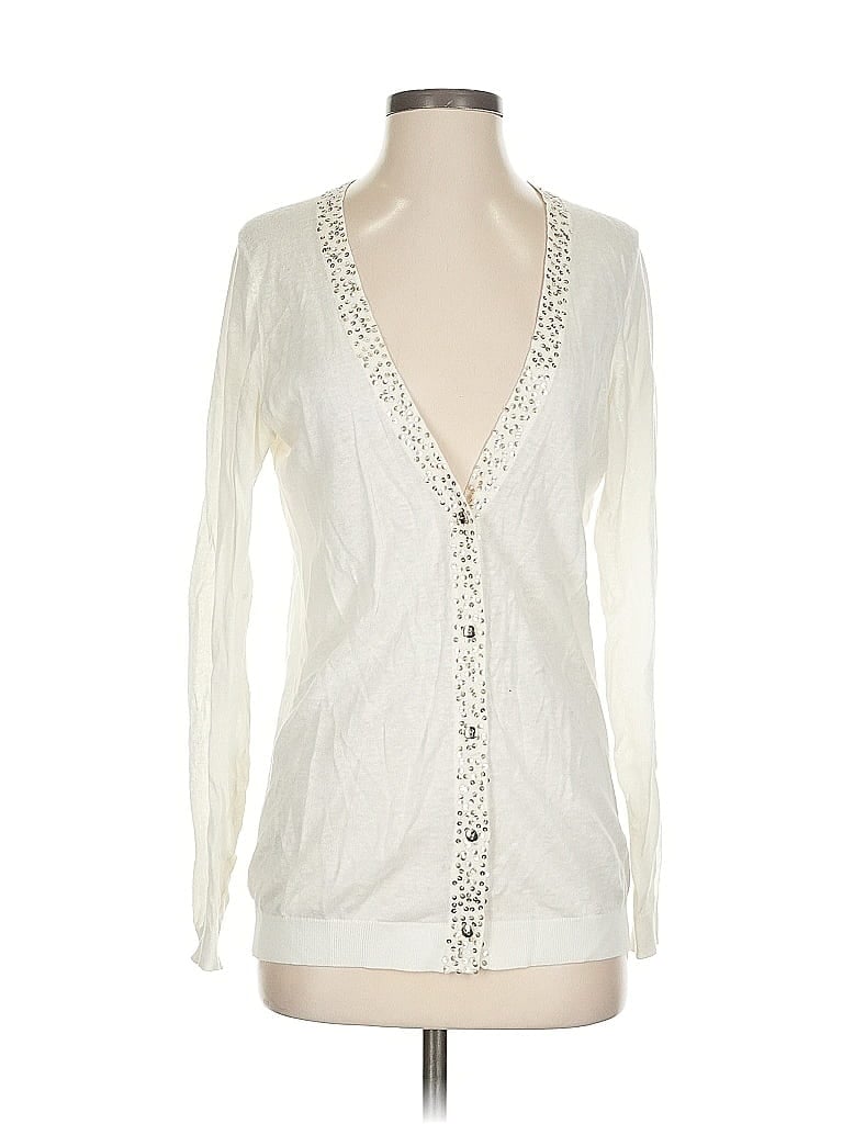 Pre-owned Ann Taylor Loft Cardigan Sweater In White
