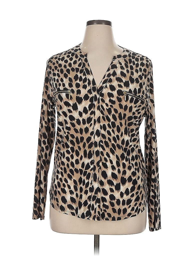 Pre-owned Inc International Concepts Long Sleeve Blouse In Brown