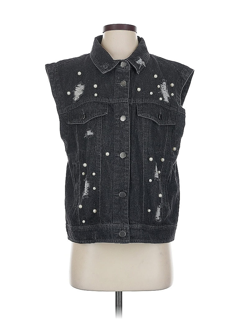 En Creme Denim Vest In Black