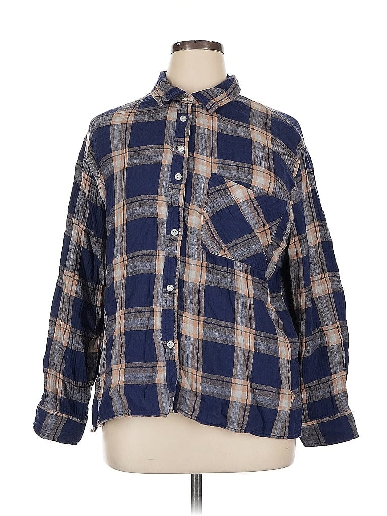 Pre-owned Aerie Long Sleeve Button Down Shirt In Blue