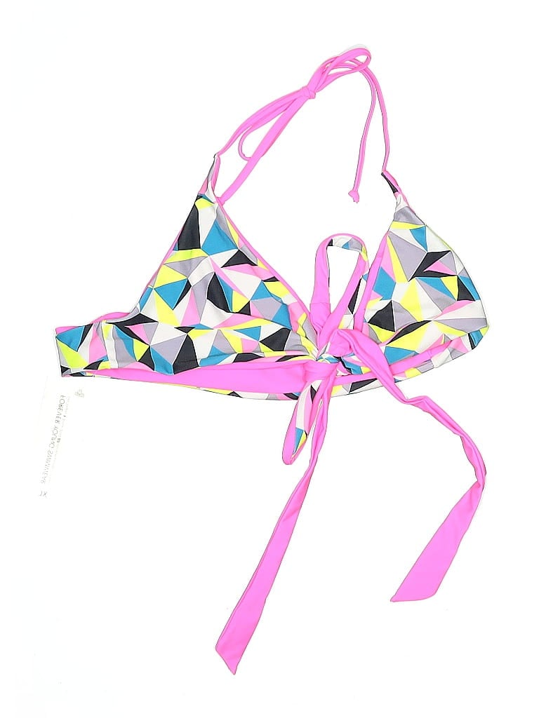 Click to view more detailed imagery on our partner's website Pre-owned Forever Young Swimsuit Top Pink Graphic Pattern Swimwear