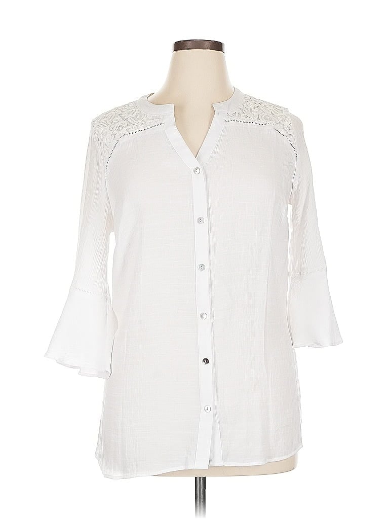 Click to view more detailed imagery on our partner's website Pre-owned Ny Collection 3/4 Sleeve Button Down Shirt In White
