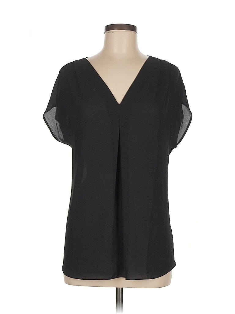 Pre-owned Inc International Concepts Short Sleeve Blouse In Black