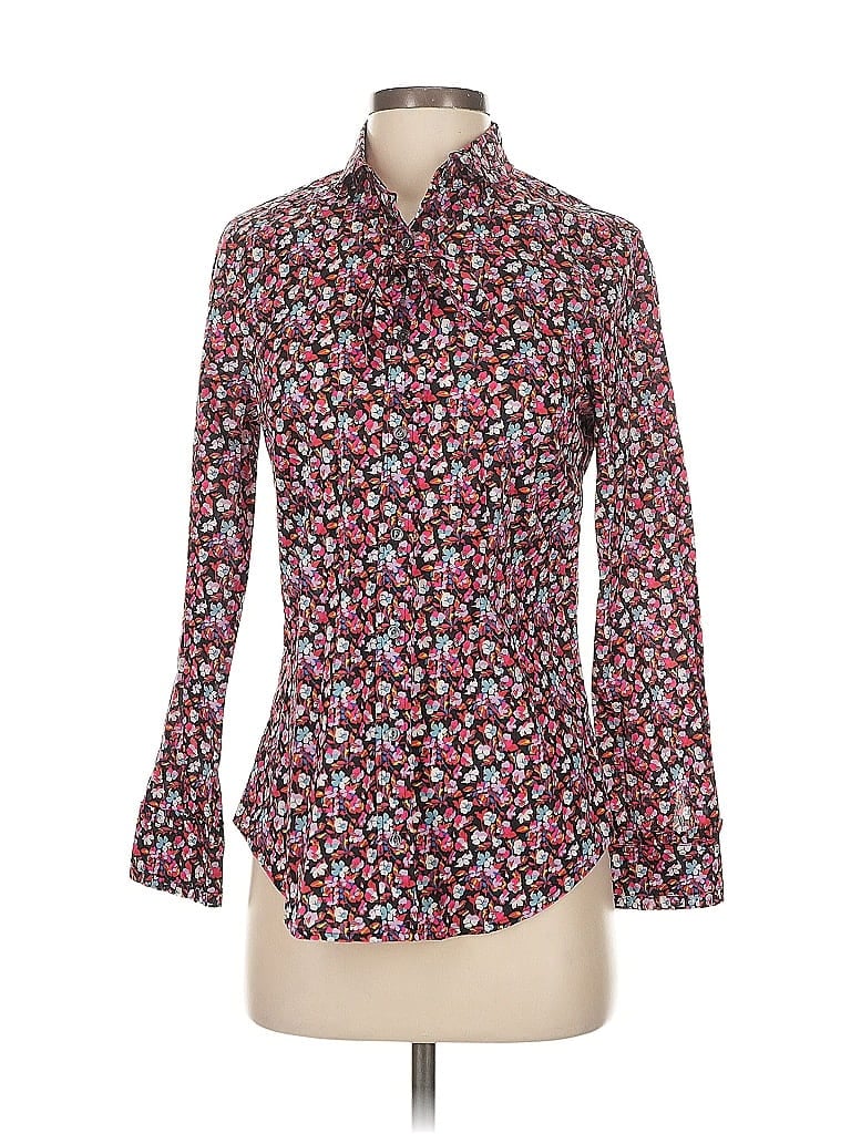 Pre-owned Liberty Art Fabrics For J.crew 3/4 Sleeve Blouse In Burgundy