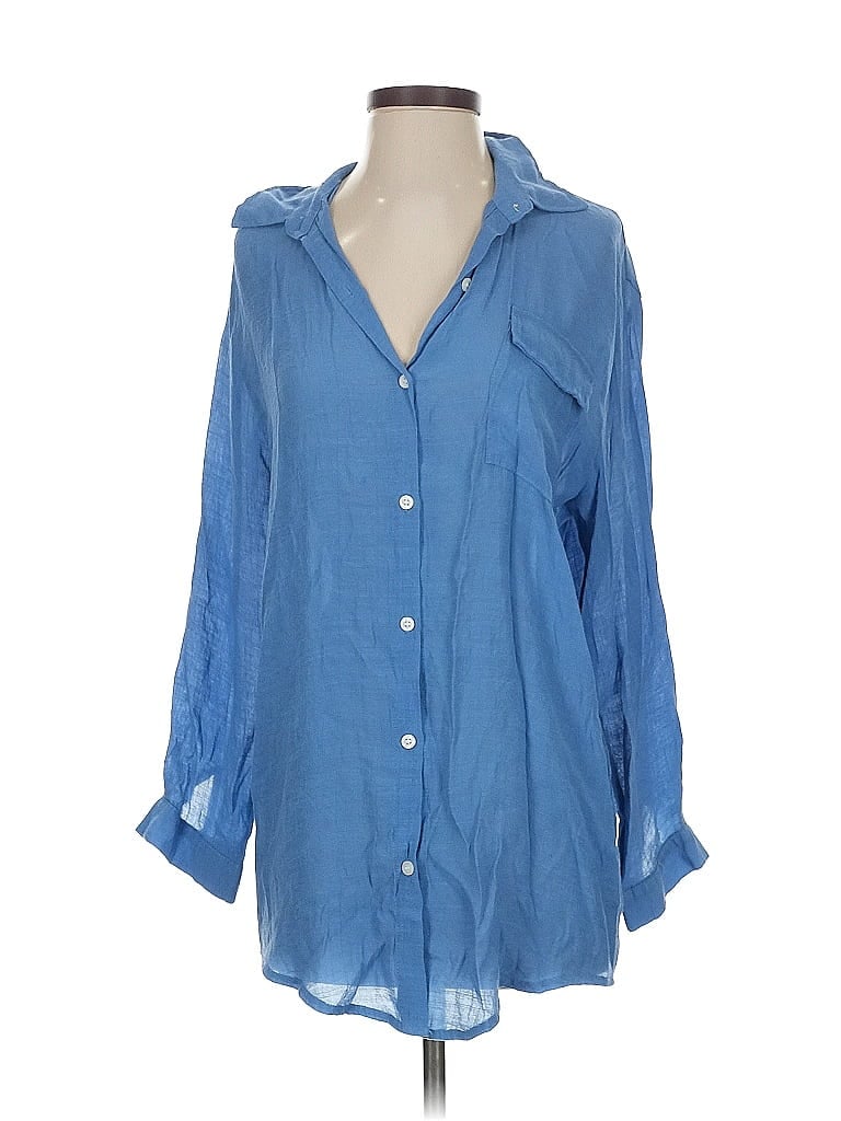 Pre-owned Assorted Brands 3/4 Sleeve Button Down Shirt In Blue