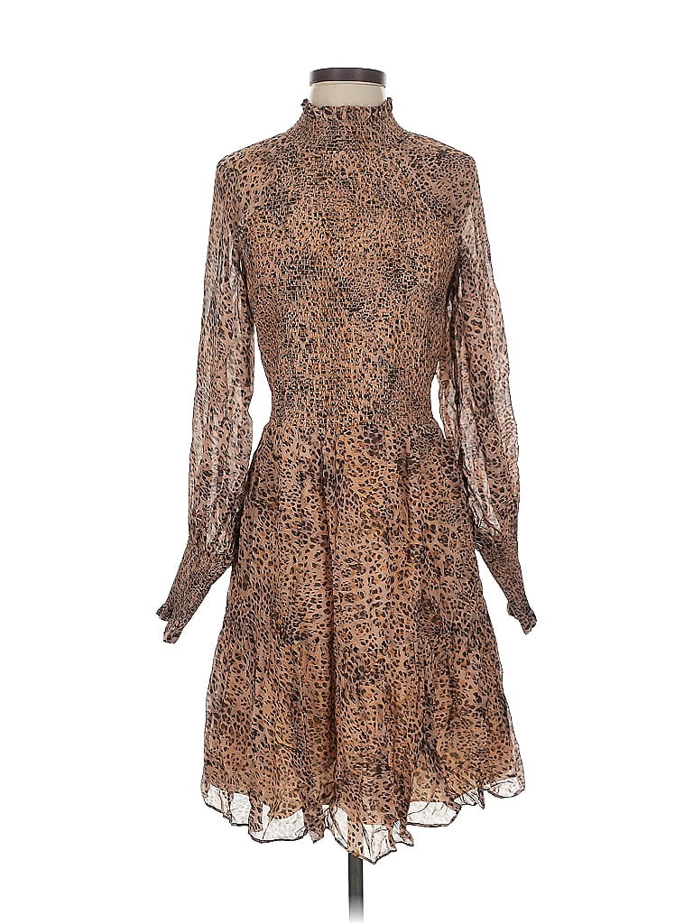 ML Monique Lhuillier 100% Viscose Animal Print Brown Cocktail Dress Size 2 - photo 1