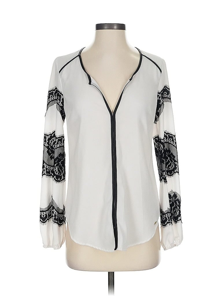 Pre-owned Bebe Long Sleeve Blouse In White