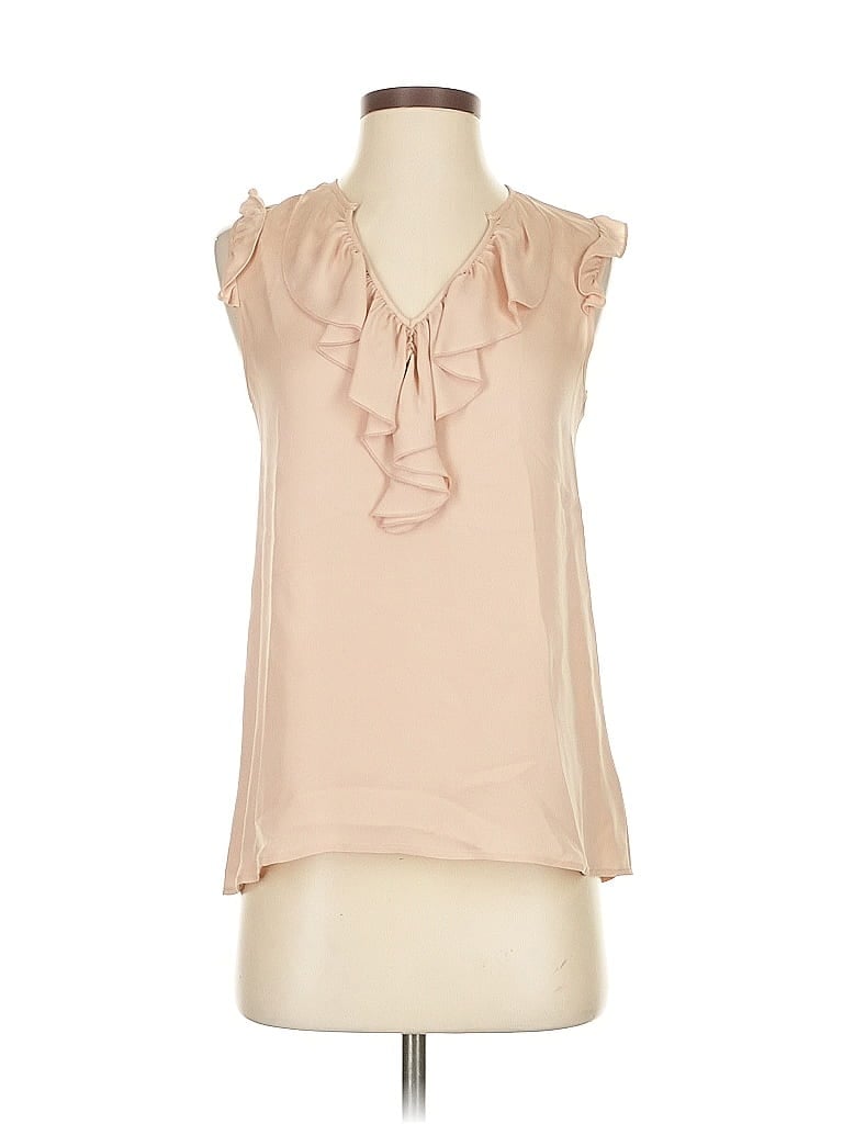 Pre-owned Theory Sleeveless Silk Top Tan Tie Neck Tops In Brown