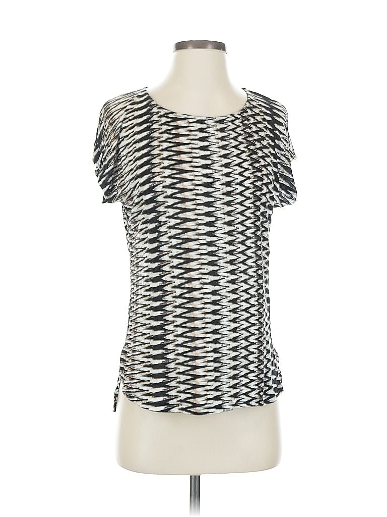 Pre-owned Ella Moss Short Sleeve Top Silver Square Neckline Tops