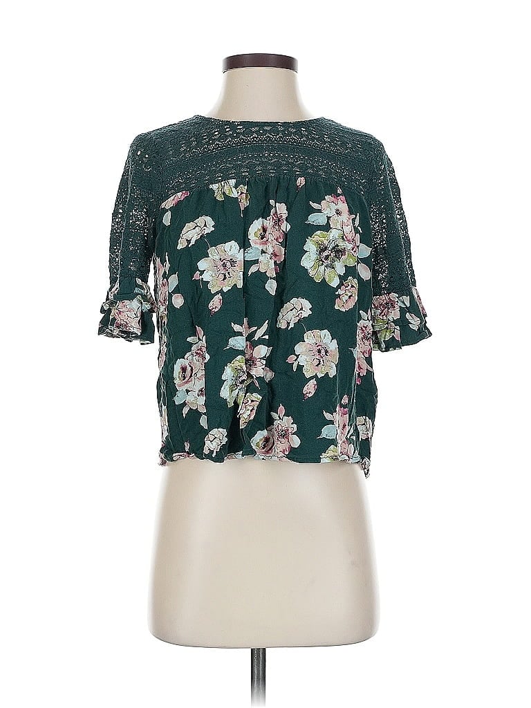 Pre-owned Xhilaration Short Sleeve Blouse In Green