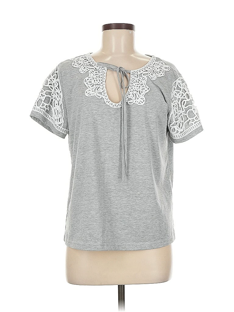 Pre-owned Epretty Short Sleeve Top Gray Keyhole Neckline Tops