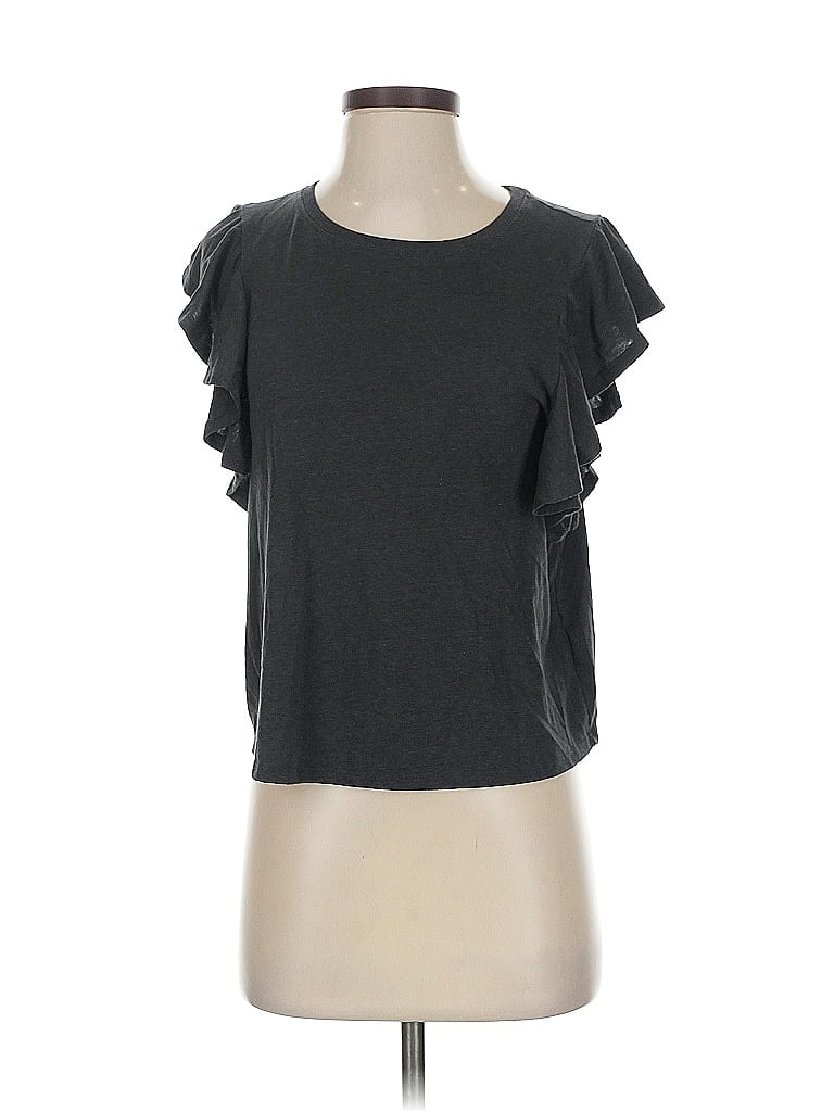 Pre-owned Upwest Short Sleeve Top Gray Ruffles Neckline Tops
