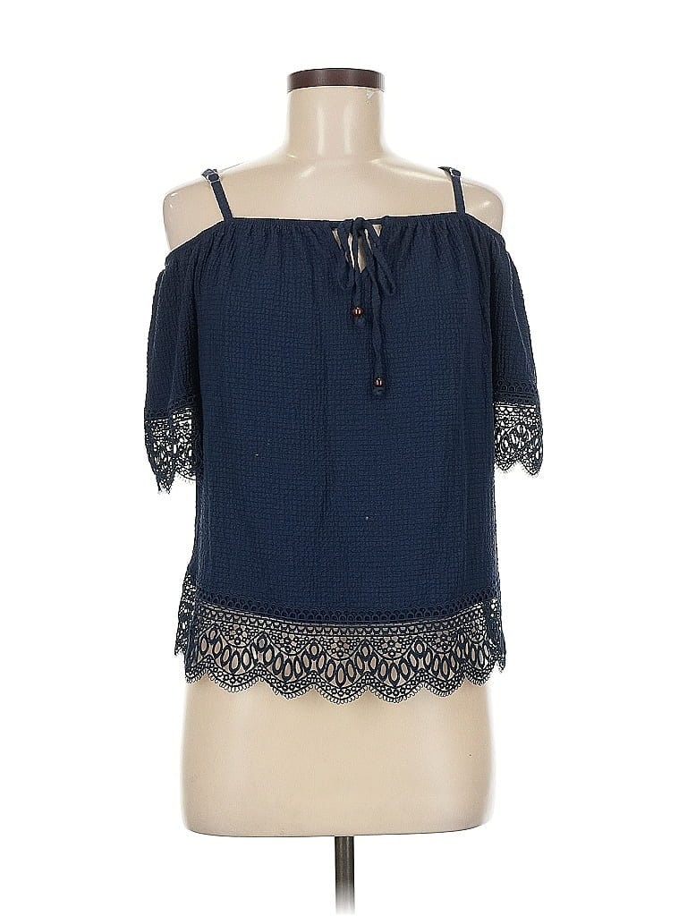 Pre-owned Bcx Short Sleeve Top Blue Cold Shoulder Neckline Tops