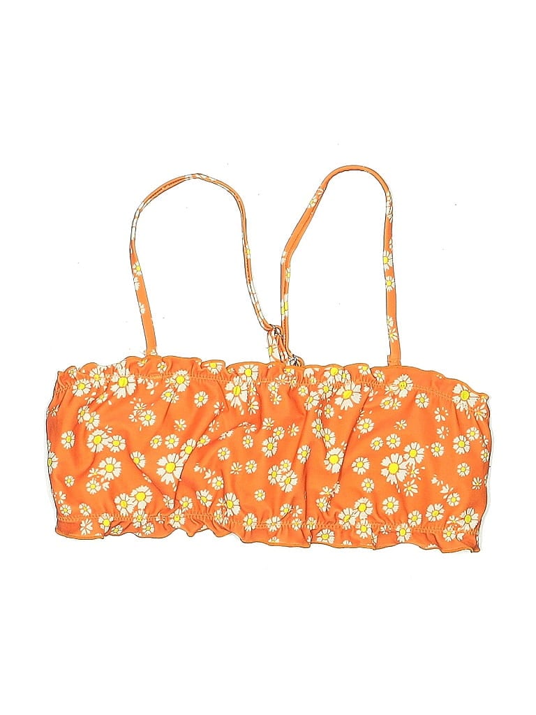 Pre-owned Zaful Swimsuit Top Orange Floral Pattern Swimwear