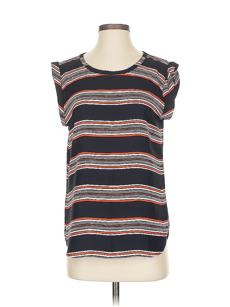 Pre-owned Ann Taylor Factory Short Sleeve Top Black Scoop Neck Tops