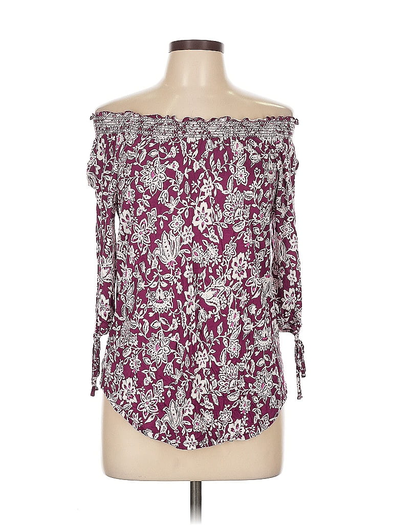 Pre-owned Westport 3/4 Sleeve Blouse In Burgundy