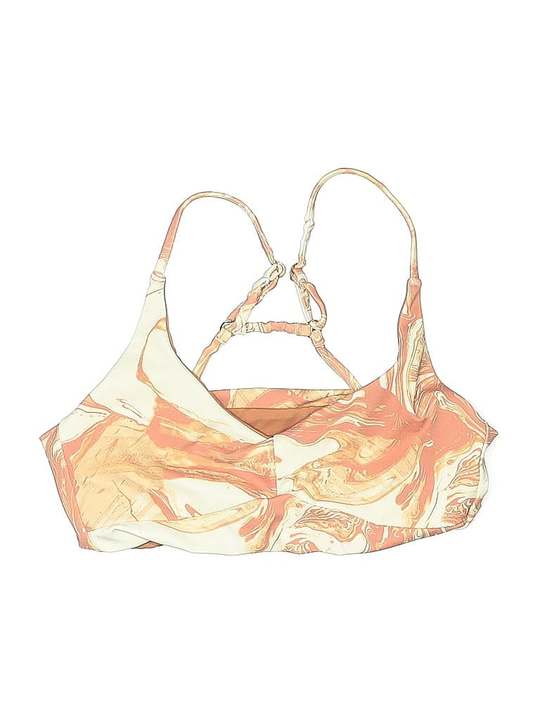 Pre-owned Beachriot Sport Swimsuit Top Ivory Print Pattern Swimwear In White