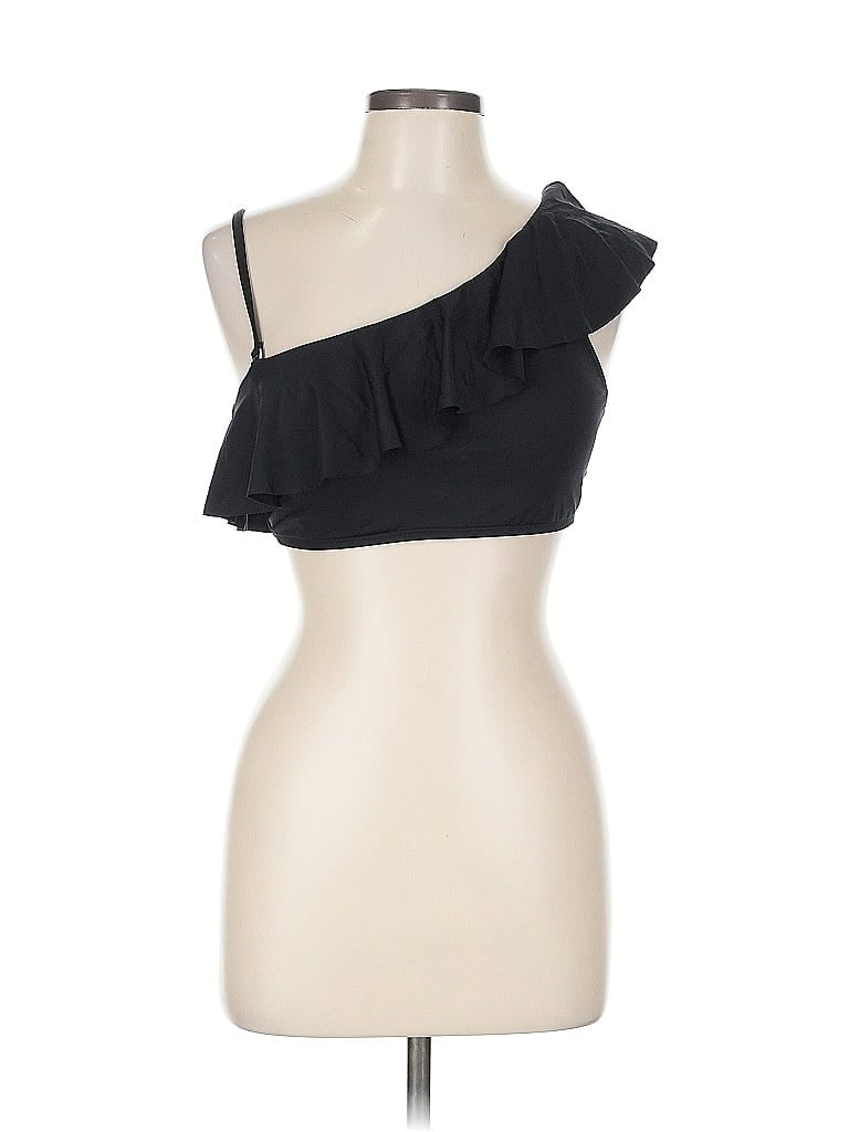 Pre-owned Kona Sol Swimsuit Top Black One Shoulder Neckline Swimwear