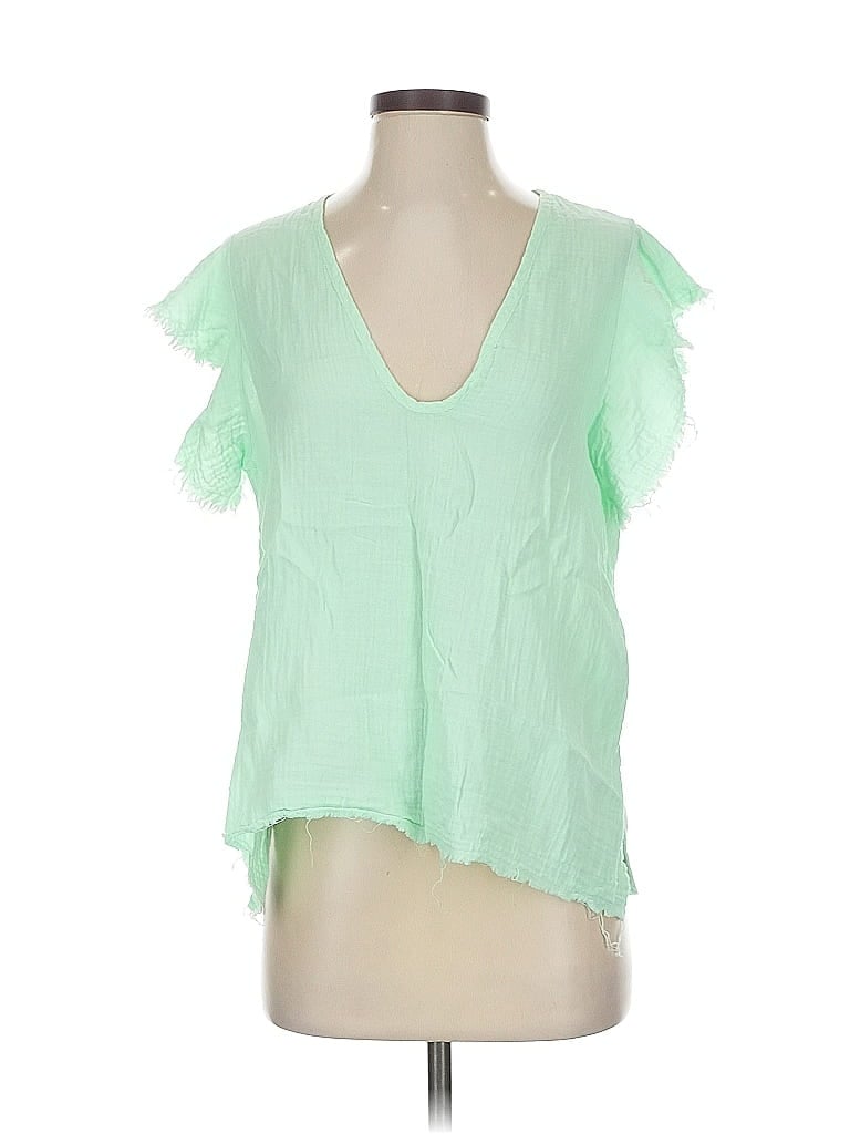 Pre-owned Stark X Short Sleeve Top Green Plunge Neckline Tops