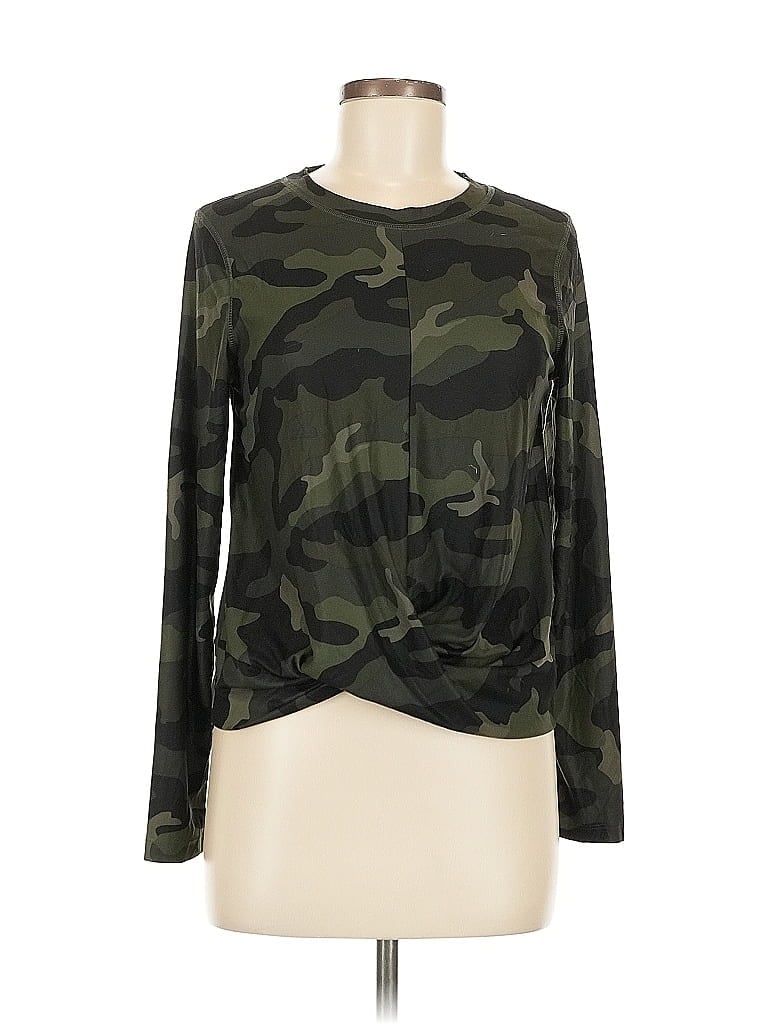 Active By Old Navy Long Sleeve Top Green Camo Pattern Keyhole Neckline Tops