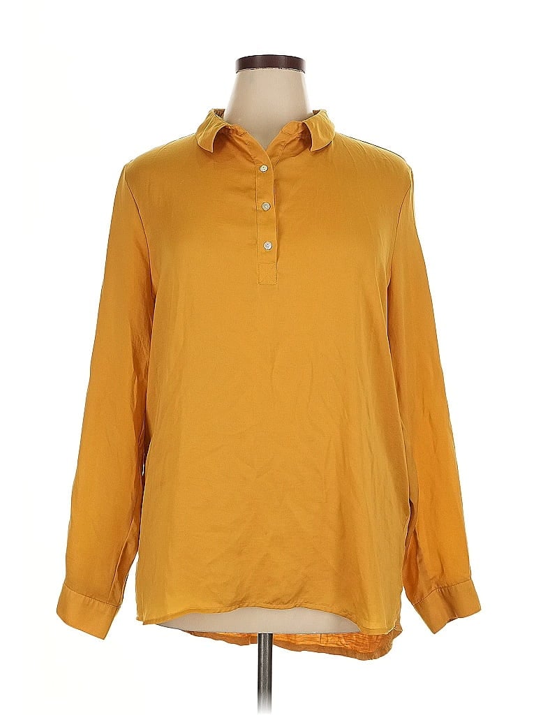 Left Coast by Dolan 100% Polyester Gold Orange Long Sleeve Blouse Size XL - photo 1