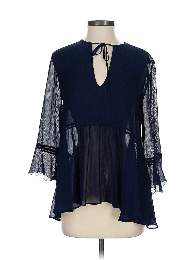 Pre-owned Zara Basic 3/4 Sleeve Blouse In Blue
