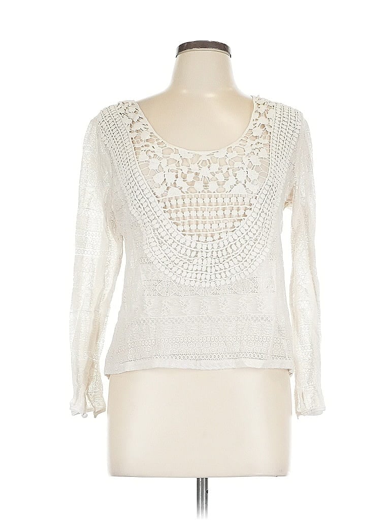 Pre-owned Brixon Ivy Long Sleeve Top Ivory Keyhole Neckline Tops In White