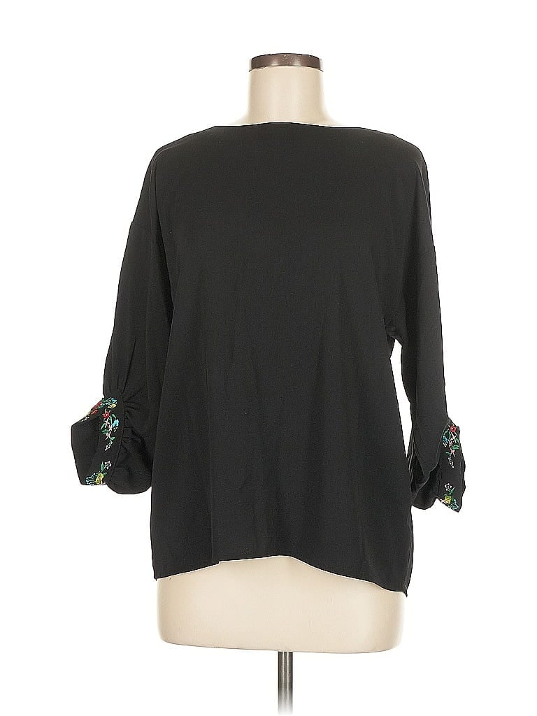 Elaine Turner 3/4 Sleeve Top Black Boatneck Tops