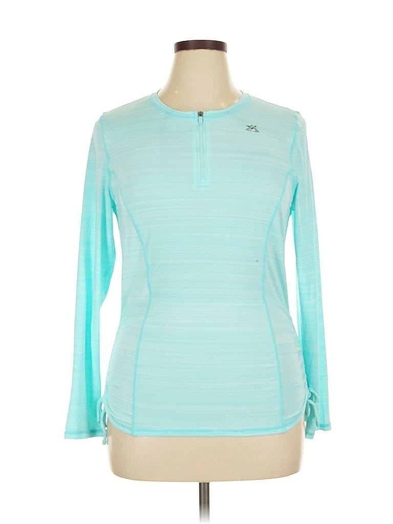 Pre-owned Zeroxposur Long Sleeve Top Teal Keyhole Neckline Tops In Blue