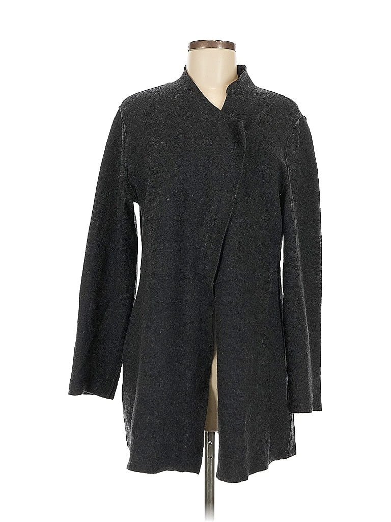 Pre-owned Eileen Fisher Wool Cardigan Sweater In Gray