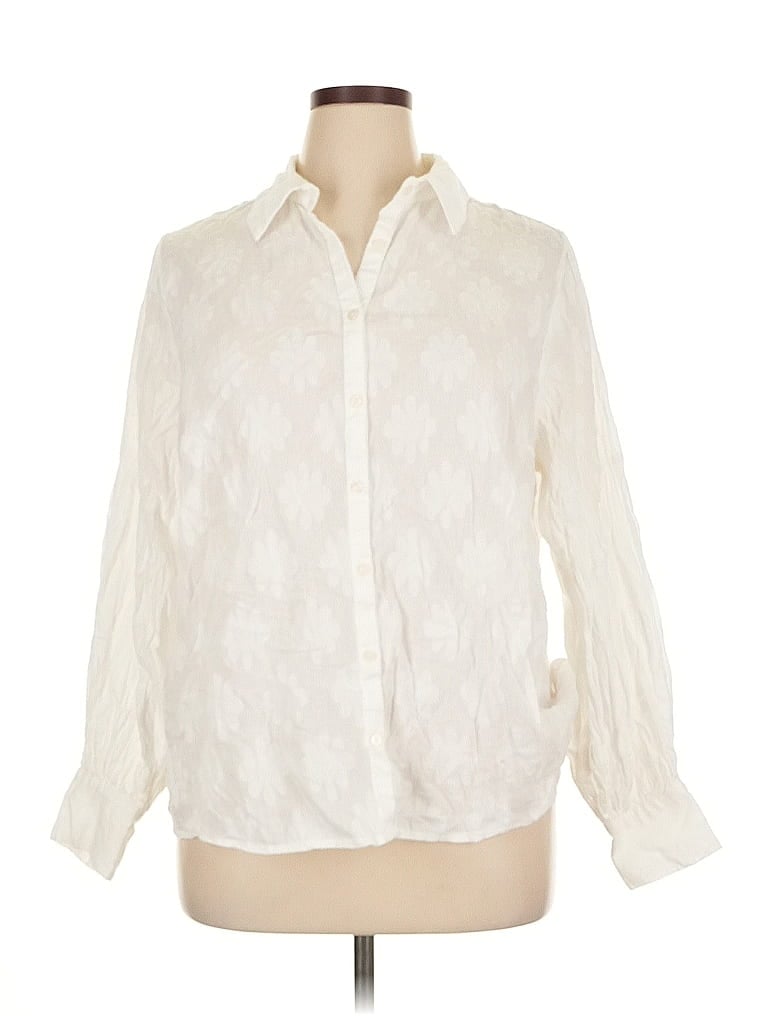 Pre-owned Forever That Girl For Anthropologie Long Sleeve Blouse In White