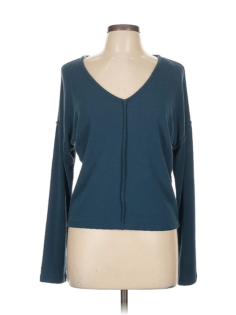 Pre-owned Alya Long Sleeve Top Teal V Neck Tops In Blue