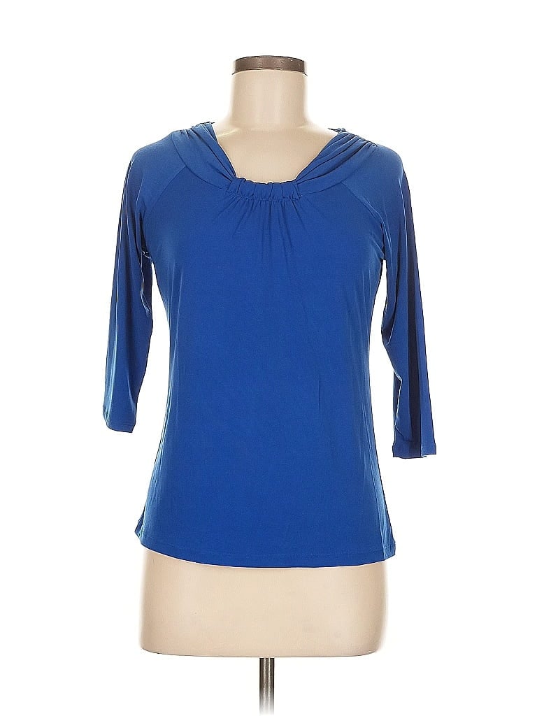 Pre-owned Ann Taylor Loft Outlet 3/4 Sleeve Top Blue Keyhole Neckline Tops