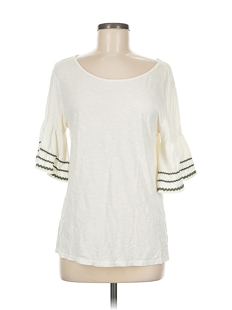 Pre-owned Ann Taylor Loft Outlet 3/4 Sleeve Top Ivory Cold Shoulder Neckline Tops In White