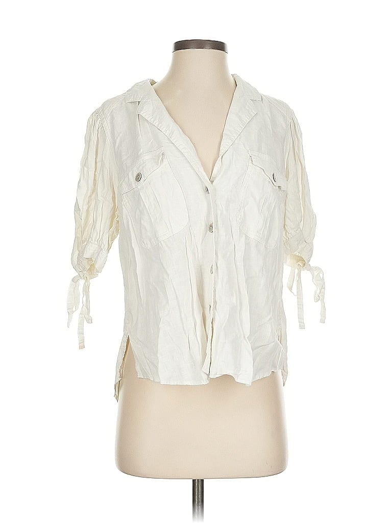 Pre-owned Free People 3/4 Sleeve Button Down Shirt In White