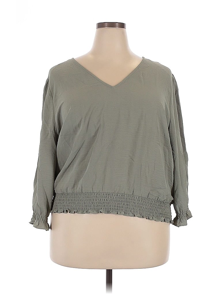 Maurices 3/4 Sleeve Top Gray V Neck Tops In Green