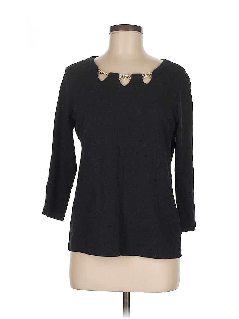Click to view more detailed imagery on our partner's website Pre-owned Karen Scott 3/4 Sleeve Top Black Keyhole Neckline Tops