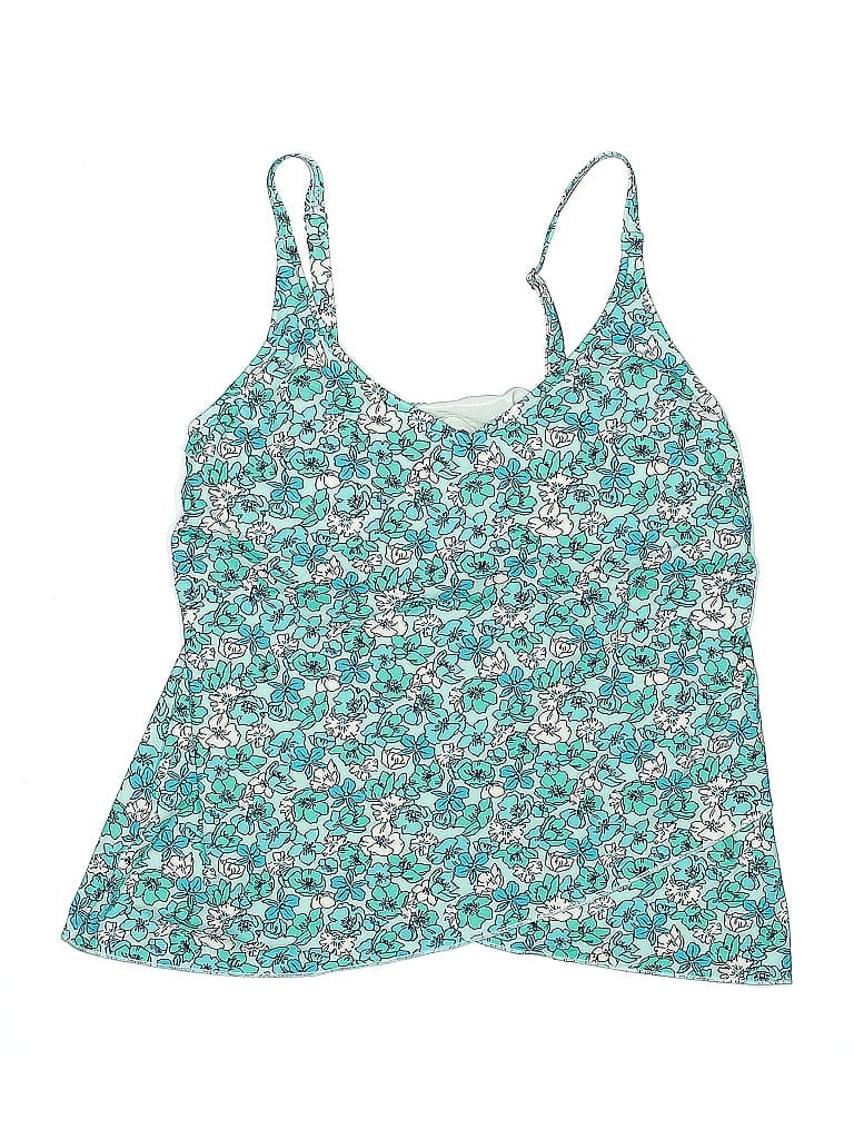 Pre-owned Lands' End Swimsuit Top Teal Floral Pattern Swimwear In Blue