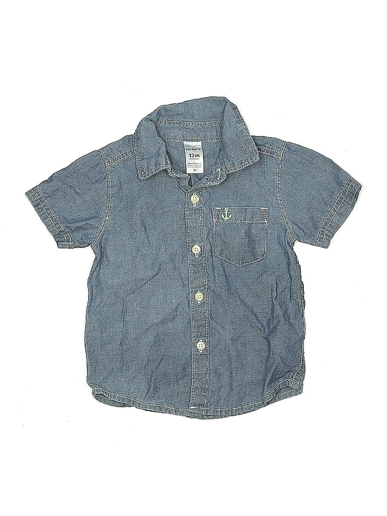 Pre-owned Carter's Babies' Short Sleeve Button Down Shirt In Blue