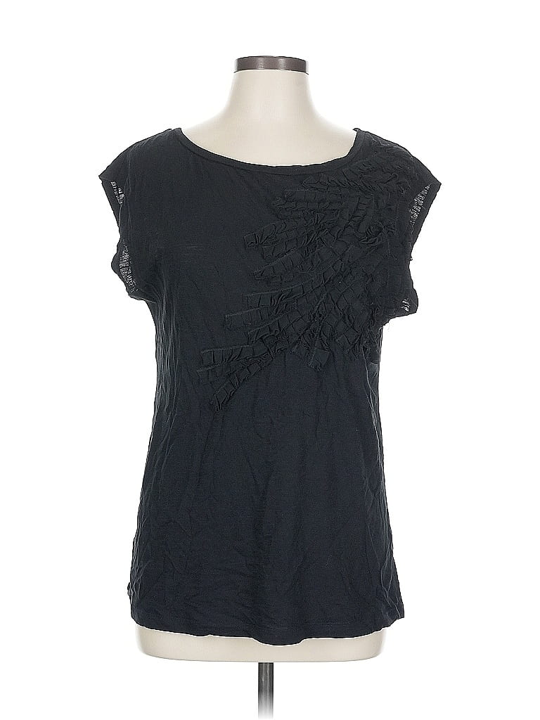 Pre-owned Ann Taylor Loft Outlet Short Sleeve Top Black Scoop Neck Tops