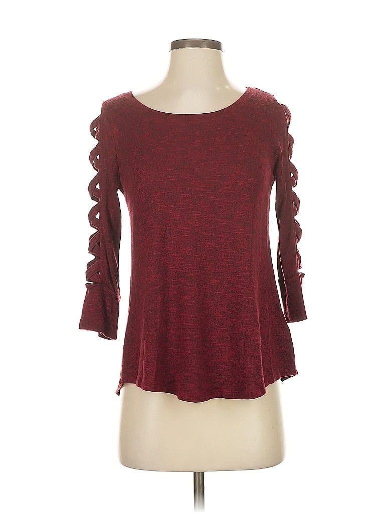Pre-owned Jennifer Lopez 3/4 Sleeve Top Burgundy Sweetheart Neckline Tops