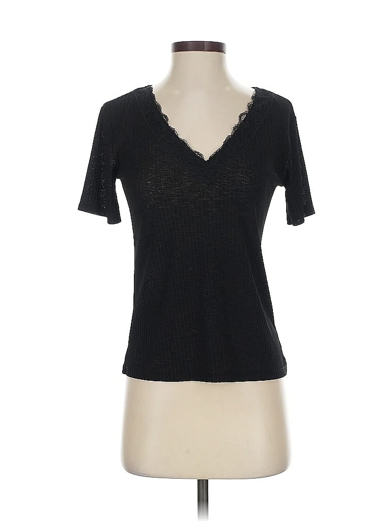 Pre-owned Zara Basic Short Sleeve Top Black Sweetheart Neckline Tops