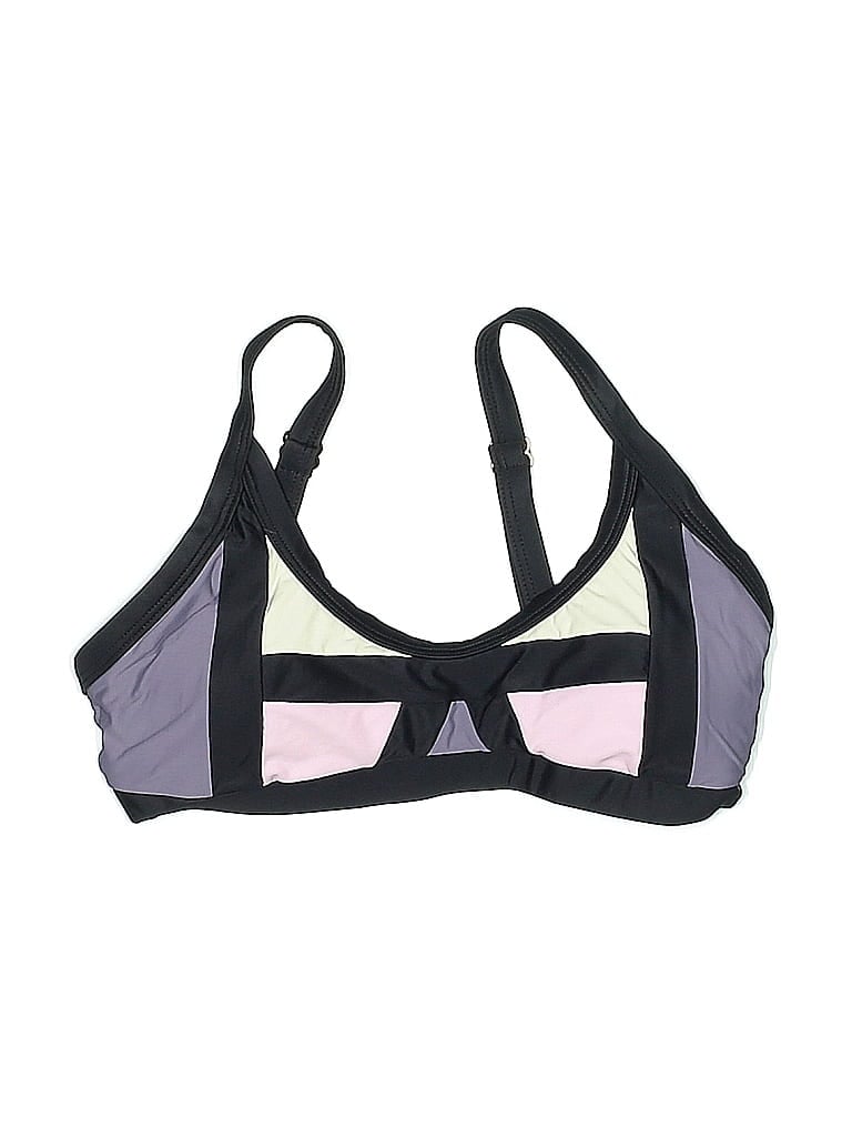 PILYQ Pre-owned Swimsuit Top Purple Color Block Pattern Swimwear