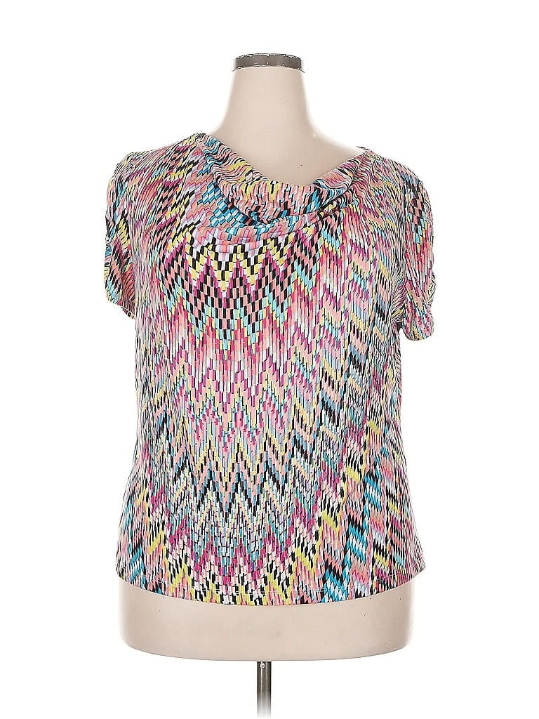 Pre-owned Tahari By Asl Short Sleeve Top Silver Cold Shoulder Neckline Tops