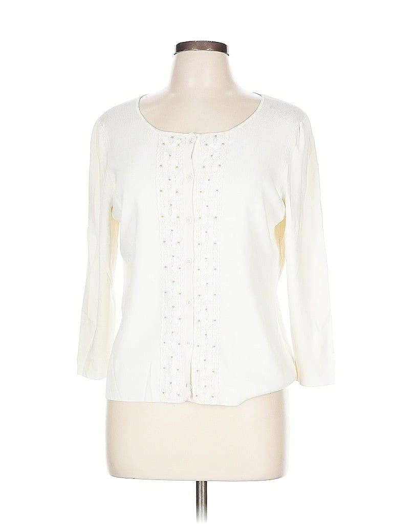 Pre-owned Ann Taylor Loft Cardigan Sweater In White