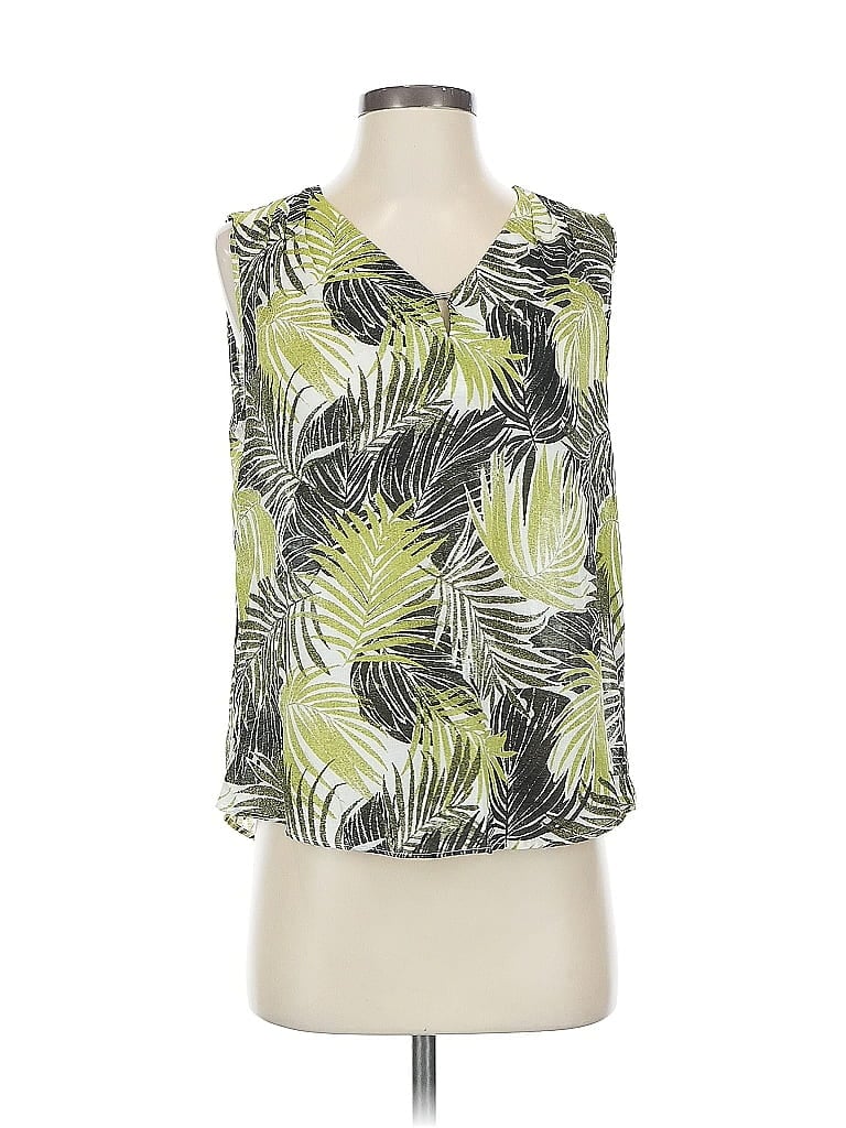 Pre-owned Kasper Tank Top Green Plunge Neckline Tops