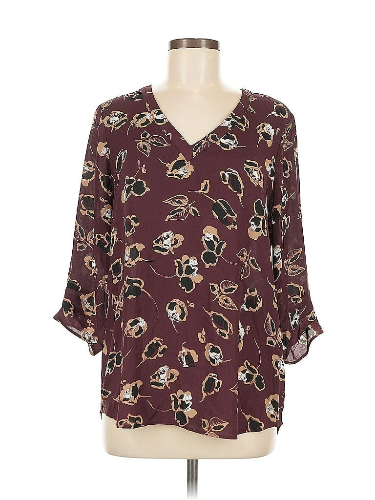 Pre-owned Dr2 3/4 Sleeve Blouse In Burgundy