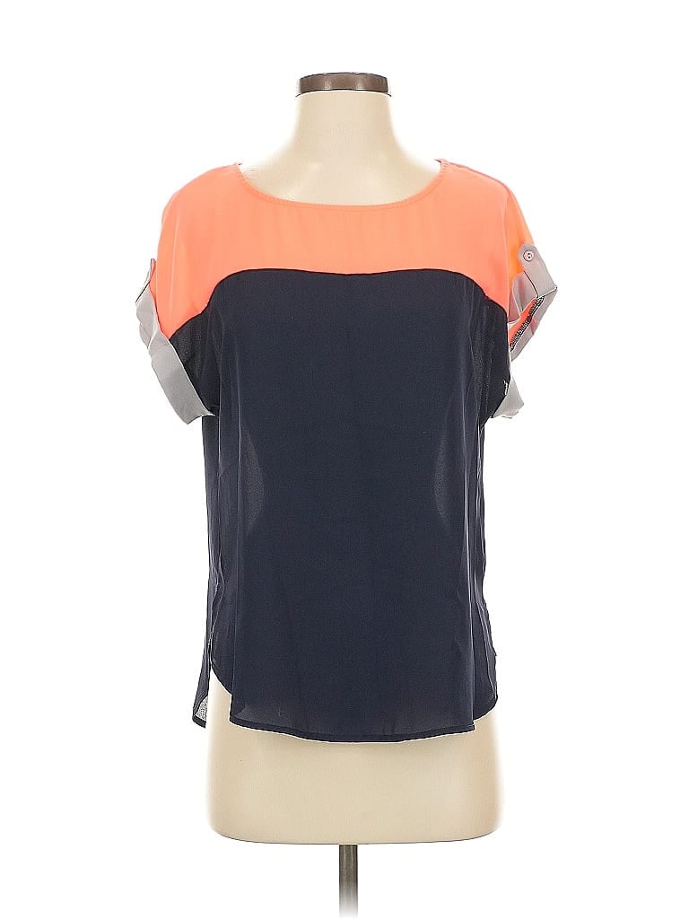 LILY WHITE Pre-owned Short Sleeve Top Orange Color Block Pattern Square Neckline Tops