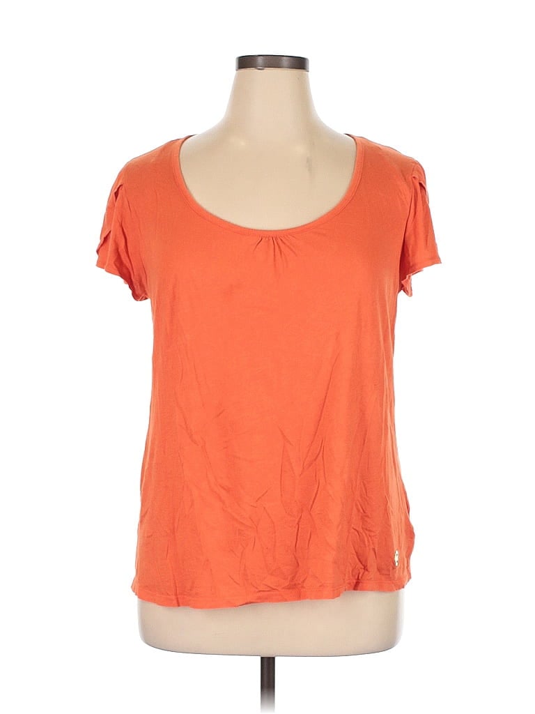 Pre-owned Michael Michael Kors Short Sleeve Top Orange Solid Pattern Scoop Neck Tops